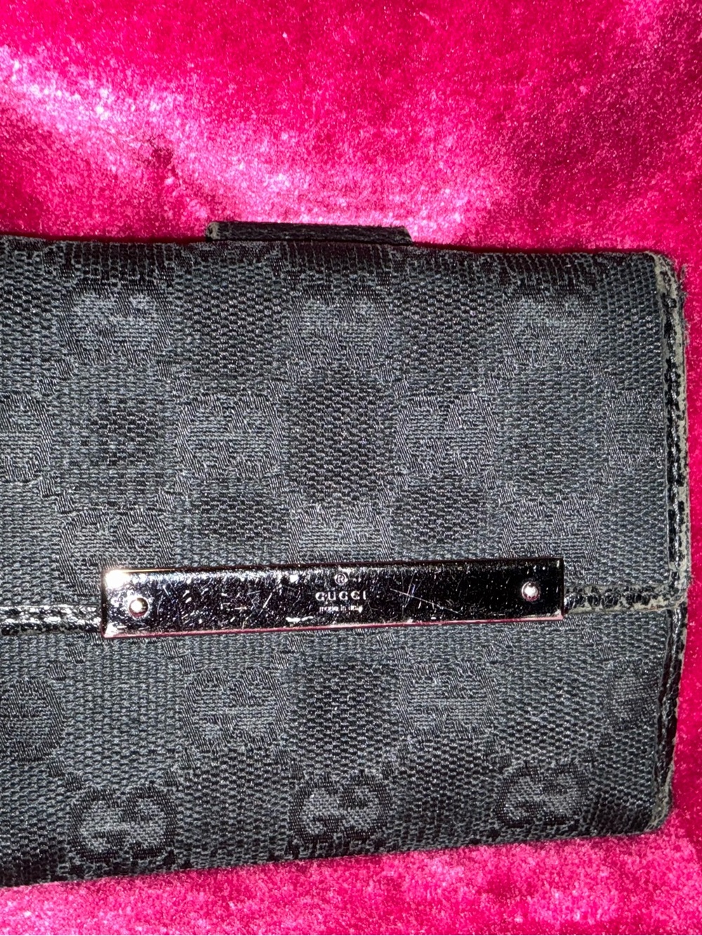Vintage Gucci Black GG Monogram Canvas Compact Wallet Made in Italy